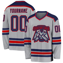 Load image into Gallery viewer, Custom Gray Navy-Red Hockey Jersey
