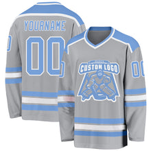 Load image into Gallery viewer, Custom Gray Light Blue-White Hockey Jersey
