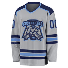 Load image into Gallery viewer, Custom Gray Navy-Light Blue Hockey Jersey
