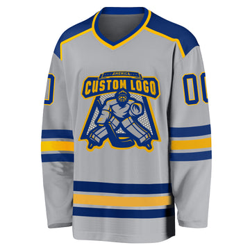 Custom Gray Royal-Gold Hockey Jersey