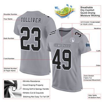 Custom Gray Black-White Mesh Authentic Football Jersey