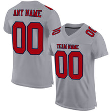 Load image into Gallery viewer, Custom Gray Red-Navy Mesh Authentic Football Jersey
