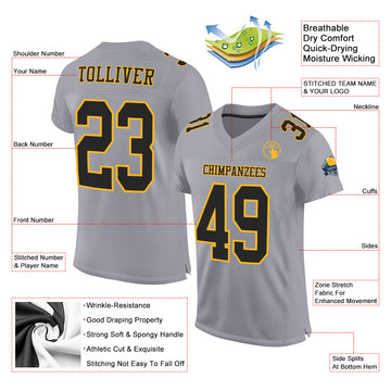 Custom Gray Black-Gold Mesh Authentic Football Jersey