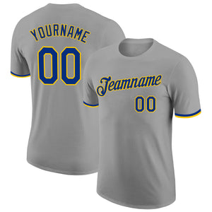 Custom Gray Royal-Gold Performance T-Shirt