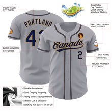 Load image into Gallery viewer, Custom Gray Navy-Old Gold Authentic Baseball Jersey
