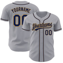 Load image into Gallery viewer, Custom Gray Navy-Old Gold Authentic Baseball Jersey
