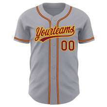 Load image into Gallery viewer, Custom Gray Crimson-Gold Authentic Baseball Jersey
