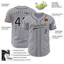 Load image into Gallery viewer, Custom Gray Black Pinstripe Black-White Authentic Baseball Jersey
