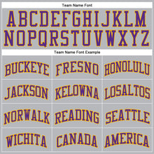 Load image into Gallery viewer, Custom Gray Black Pinstripe Purple-Gold Authentic Basketball Jersey
