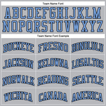 Load image into Gallery viewer, Custom Gray Black Pinstripe Light Blue Authentic Basketball Jersey
