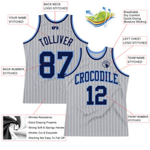 Load image into Gallery viewer, Custom Gray Navy Pinstripe Navy-Light Blue Authentic Basketball Jersey
