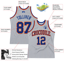 Load image into Gallery viewer, Custom Gray Royal Pinstripe Royal-Orange Authentic Basketball Jersey
