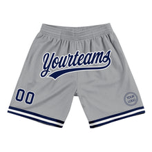 Load image into Gallery viewer, Custom Gray Navy-White Authentic Throwback Basketball Shorts
