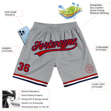 Load image into Gallery viewer, Custom Gray Red-Navy Authentic Throwback Basketball Shorts
