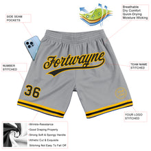 Load image into Gallery viewer, Custom Gray Black-Gold Authentic Throwback Basketball Shorts
