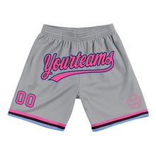Load image into Gallery viewer, Custom Gray Pink Black-Light Blue Authentic Throwback Basketball Shorts
