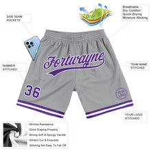 Load image into Gallery viewer, Custom Gray Purple-White Authentic Throwback Basketball Shorts
