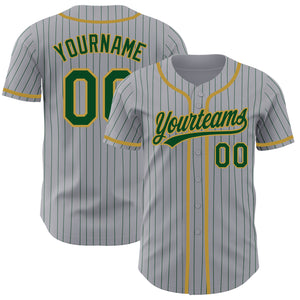Custom Gray Green Pinstripe Old Gold Authentic Baseball Jersey