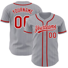 Load image into Gallery viewer, Custom Gray White Pinstripe Red Authentic Baseball Jersey
