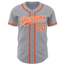 Load image into Gallery viewer, Custom Gray White Pinstripe Orange Authentic Baseball Jersey
