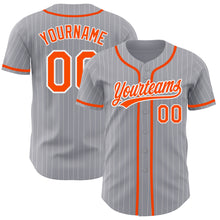 Load image into Gallery viewer, Custom Gray White Pinstripe Orange Authentic Baseball Jersey
