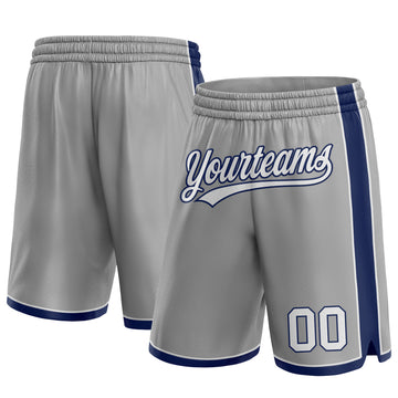 Custom Gray White-Navy Authentic Basketball Shorts