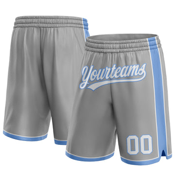 Custom Gray White-Light Blue Authentic Basketball Shorts
