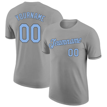Custom Gray Light Blue-Steel Gray Performance T-Shirt