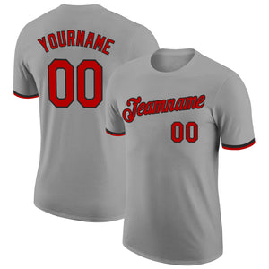 Custom Gray Red-Black Performance T-Shirt