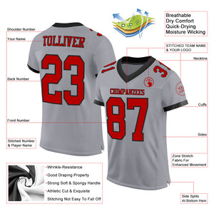 Custom Gray Red-Black Mesh Authentic Football Jersey