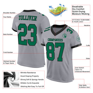 Custom Gray Kelly Green-Black Mesh Authentic Football Jersey