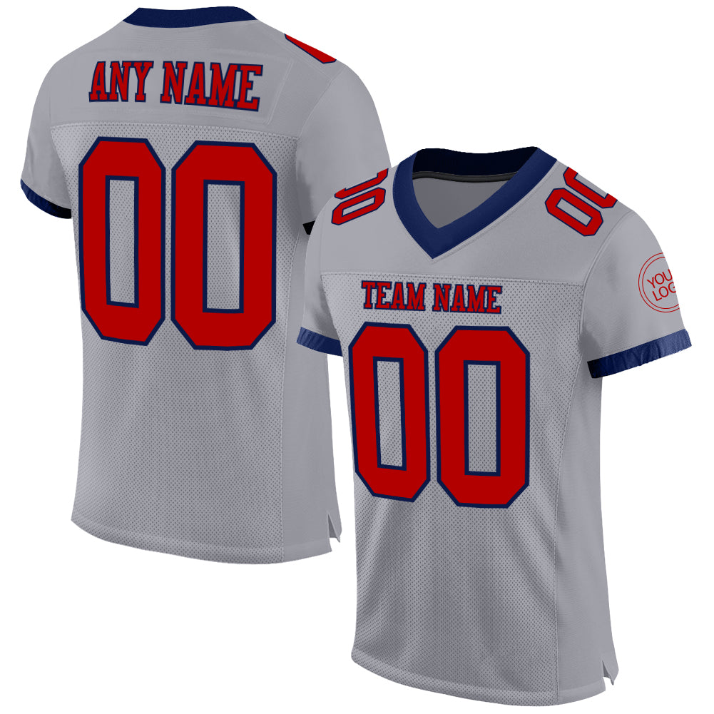 Custom Gray Red-Navy Mesh Authentic Football Jersey