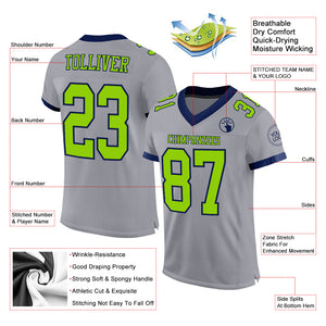 Custom Gray Neon Green-Navy Mesh Authentic Football Jersey