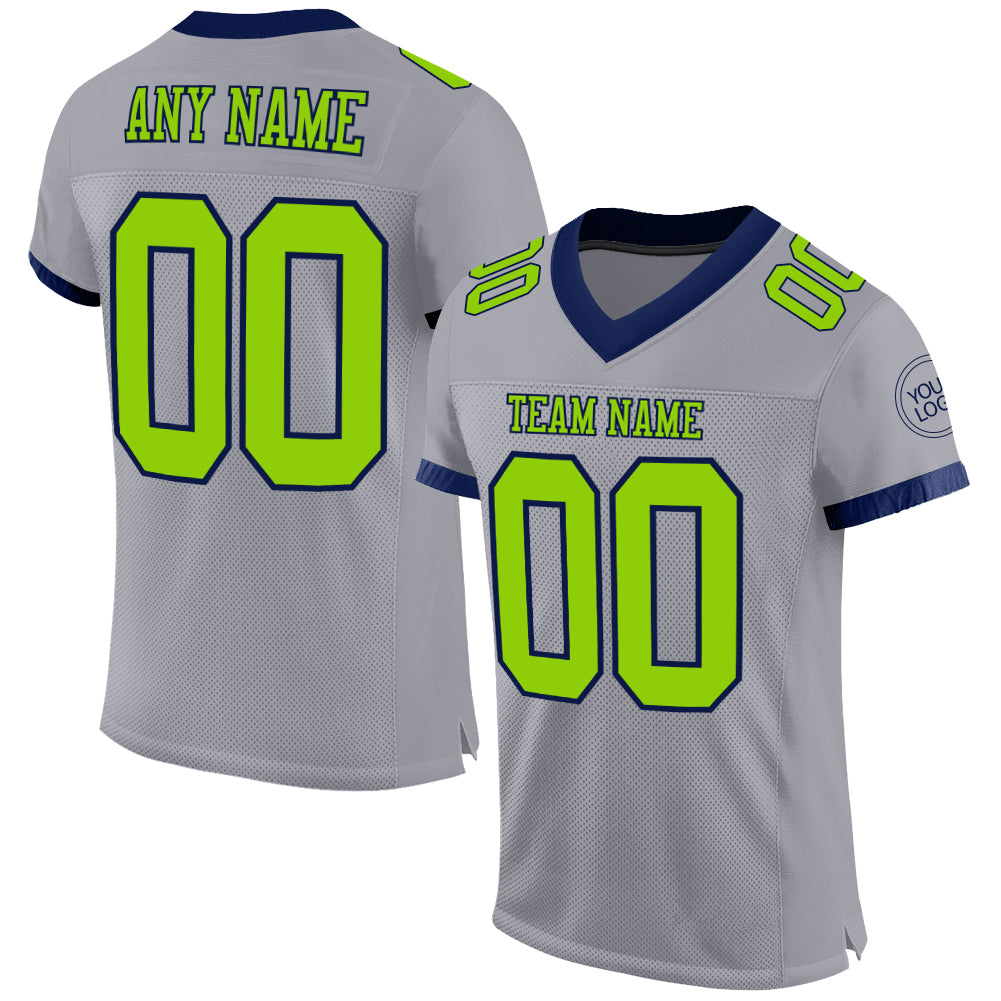 Custom Gray Neon Green-Navy Mesh Authentic Football Jersey