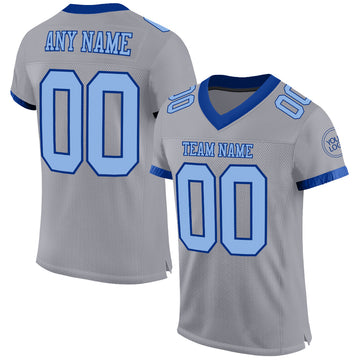 Custom Gray Light Blue-Royal Mesh Authentic Football Jersey