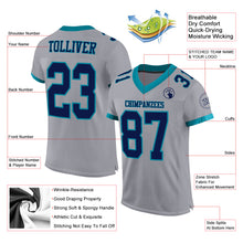 Load image into Gallery viewer, Custom Gray Navy-Teal Mesh Authentic Football Jersey
