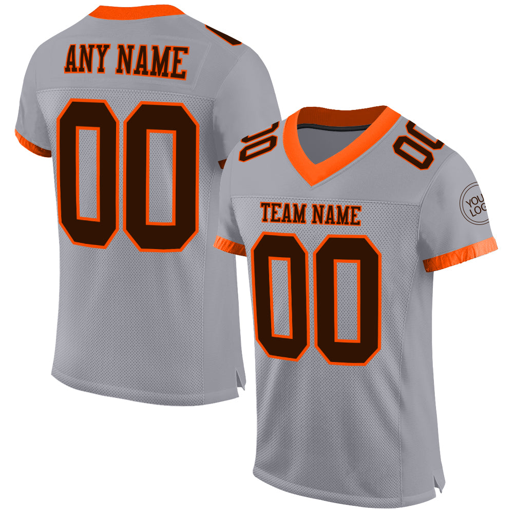 Custom Gray Brown-Orange Mesh Authentic Football Jersey