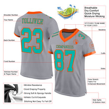 Load image into Gallery viewer, Custom Gray Aqua-Orange Mesh Authentic Football Jersey
