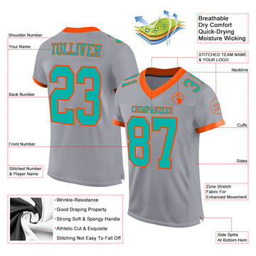 Custom Gray Aqua-Orange Mesh Authentic Football Jersey