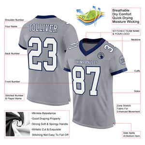 Custom Gray White-Navy Mesh Authentic Football Jersey