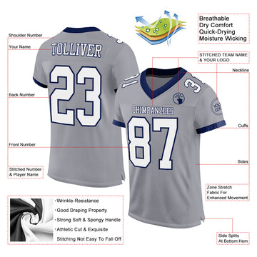 Custom Gray White-Navy Mesh Authentic Football Jersey