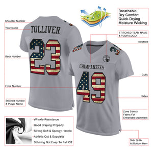 Custom Gray Vintage USA Flag-Black Mesh Authentic Football Jersey