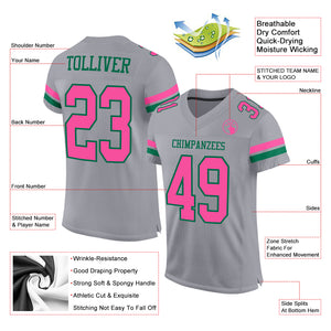 Custom Gray Pink-Kelly Green Mesh Authentic Football Jersey