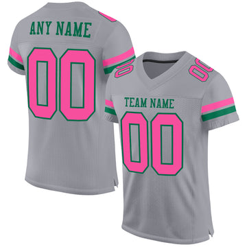 Custom Gray Pink-Kelly Green Mesh Authentic Football Jersey