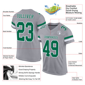 Custom Gray Kelly Green-White Mesh Authentic Football Jersey