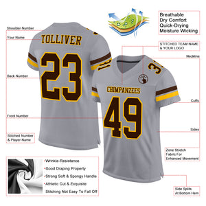 Custom Gray Brown-Gold Mesh Authentic Football Jersey