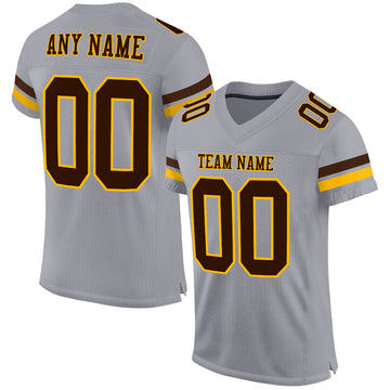 Custom Gray Brown-Gold Mesh Authentic Football Jersey