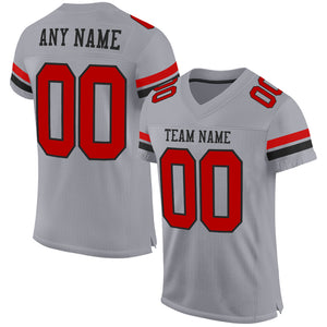 Custom Gray Red-Black Mesh Authentic Football Jersey