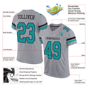 Custom Gray Teal-Black Mesh Authentic Football Jersey