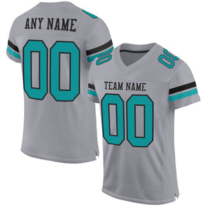 Custom Gray Teal-Black Mesh Authentic Football Jersey